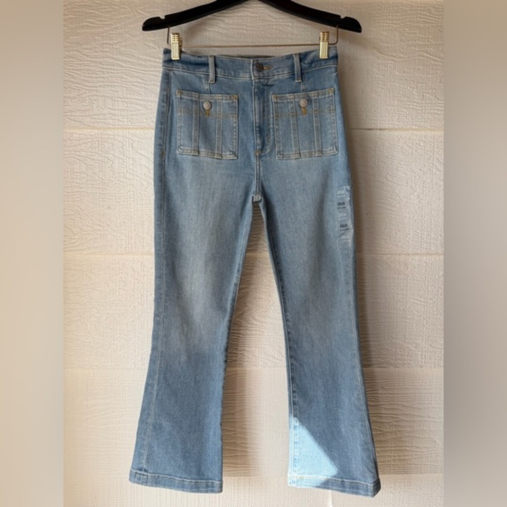 LOFT The Kick Crop High Rise Jeans Light Wash Patch Pocket Size 25 NWT